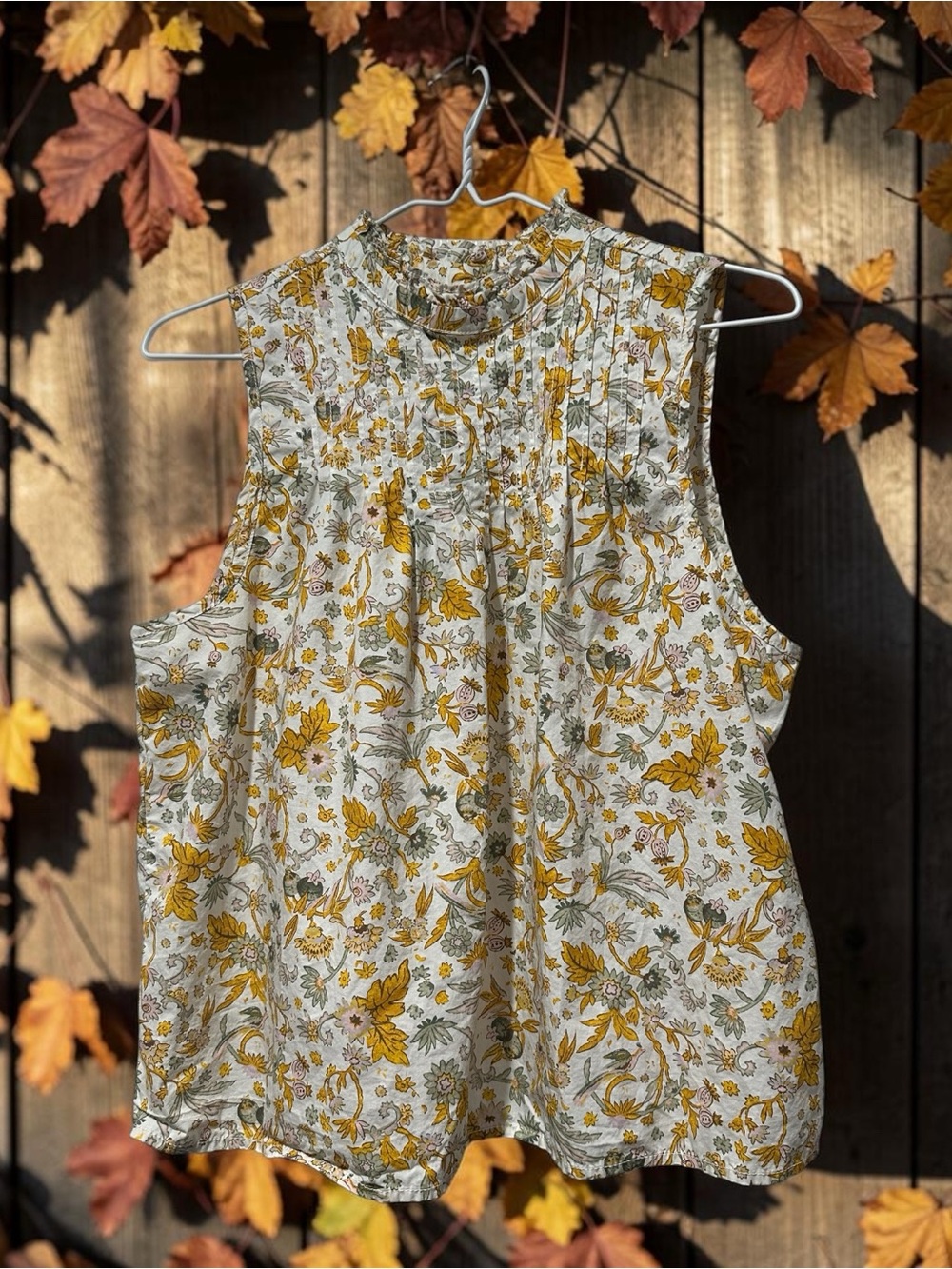 J. Crew Mustard Floral Sleeveless Pintuck Camisole